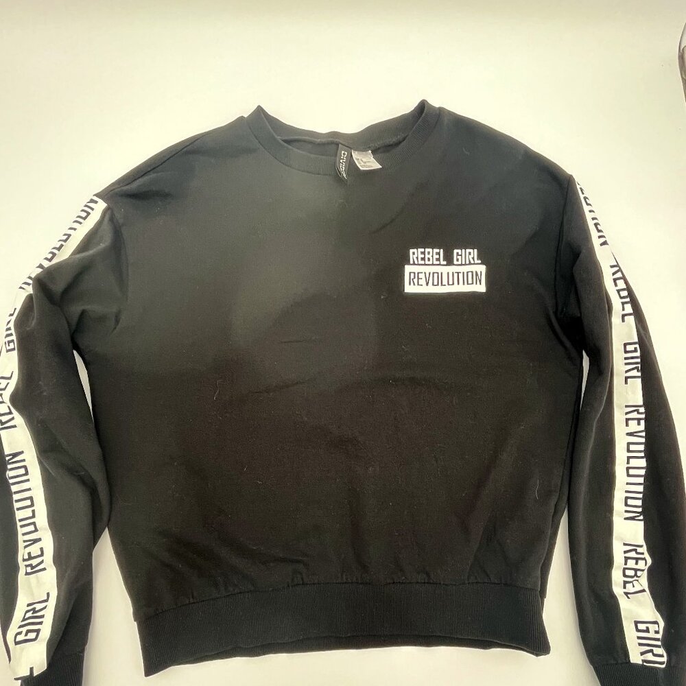 Divided H&M Black Long Sleeve Tee “Rebel Girl Revolution”, Small EUC